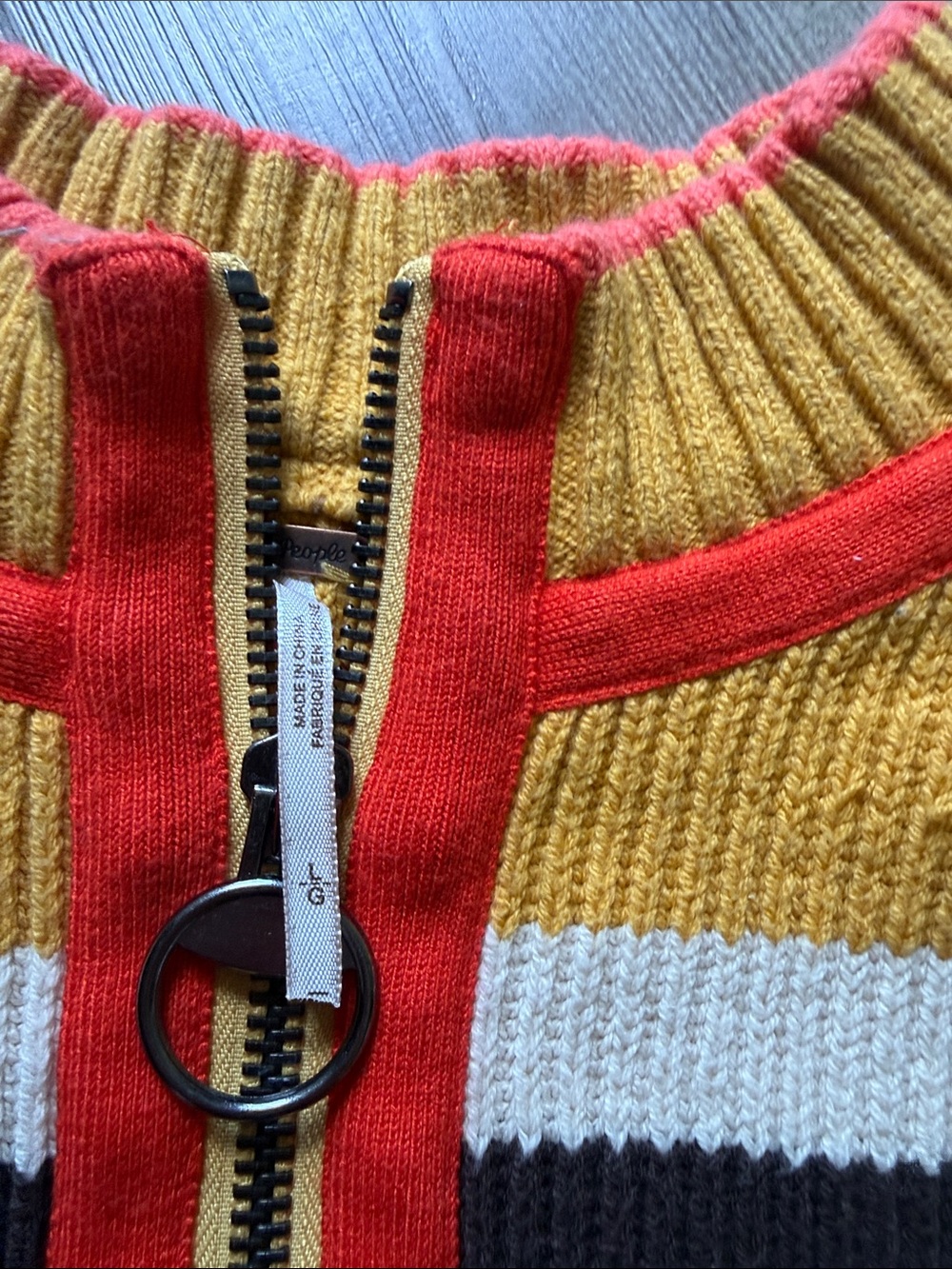 Free people Mustard Stripe Zip-Front Women's Sweater - Picture 4 of 6